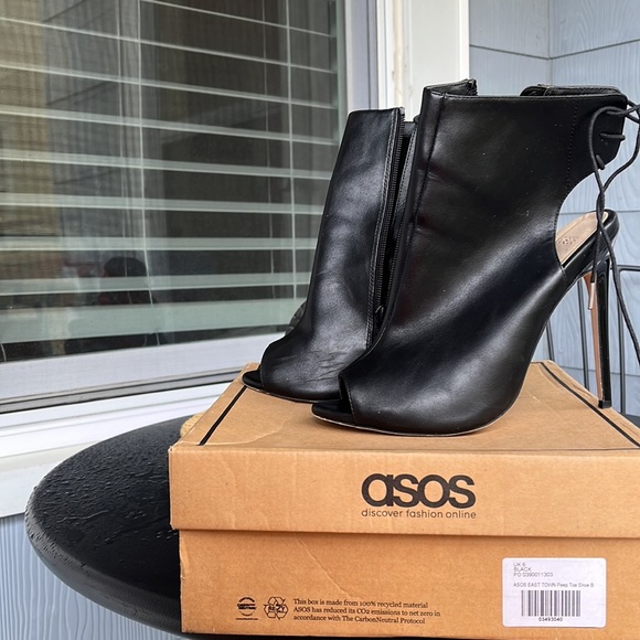 Black peep toe open heeled stiletto - Picture 3 of 6